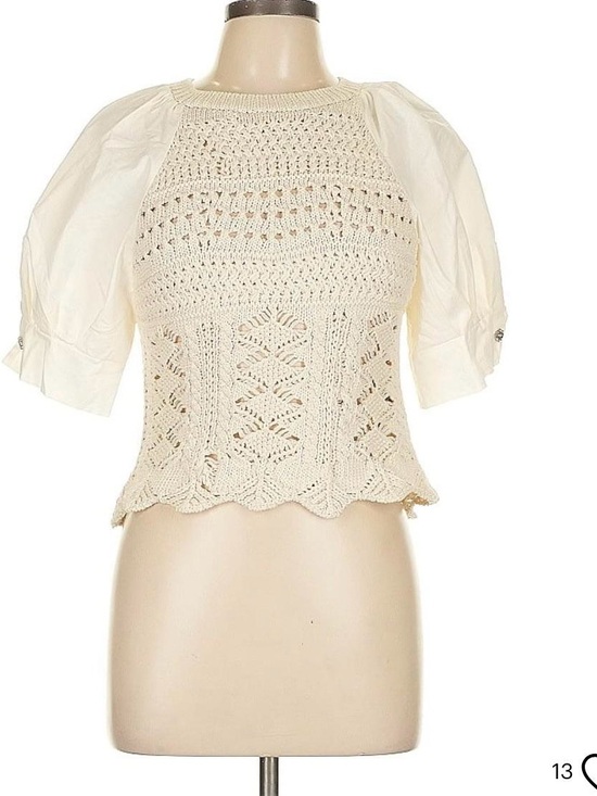 Zara Tops - Zara Ivory Crochet Puff Sleeve Top